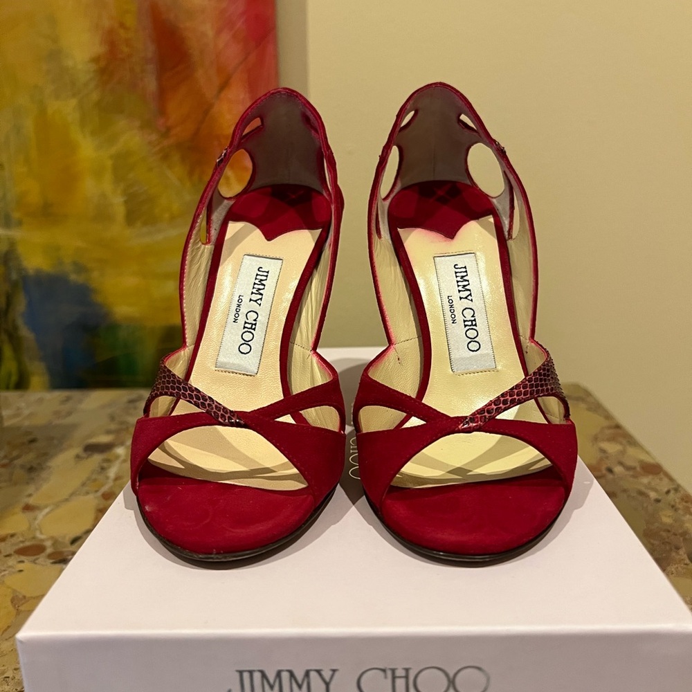 Jimmy Choo Red Suede Strappy Heels